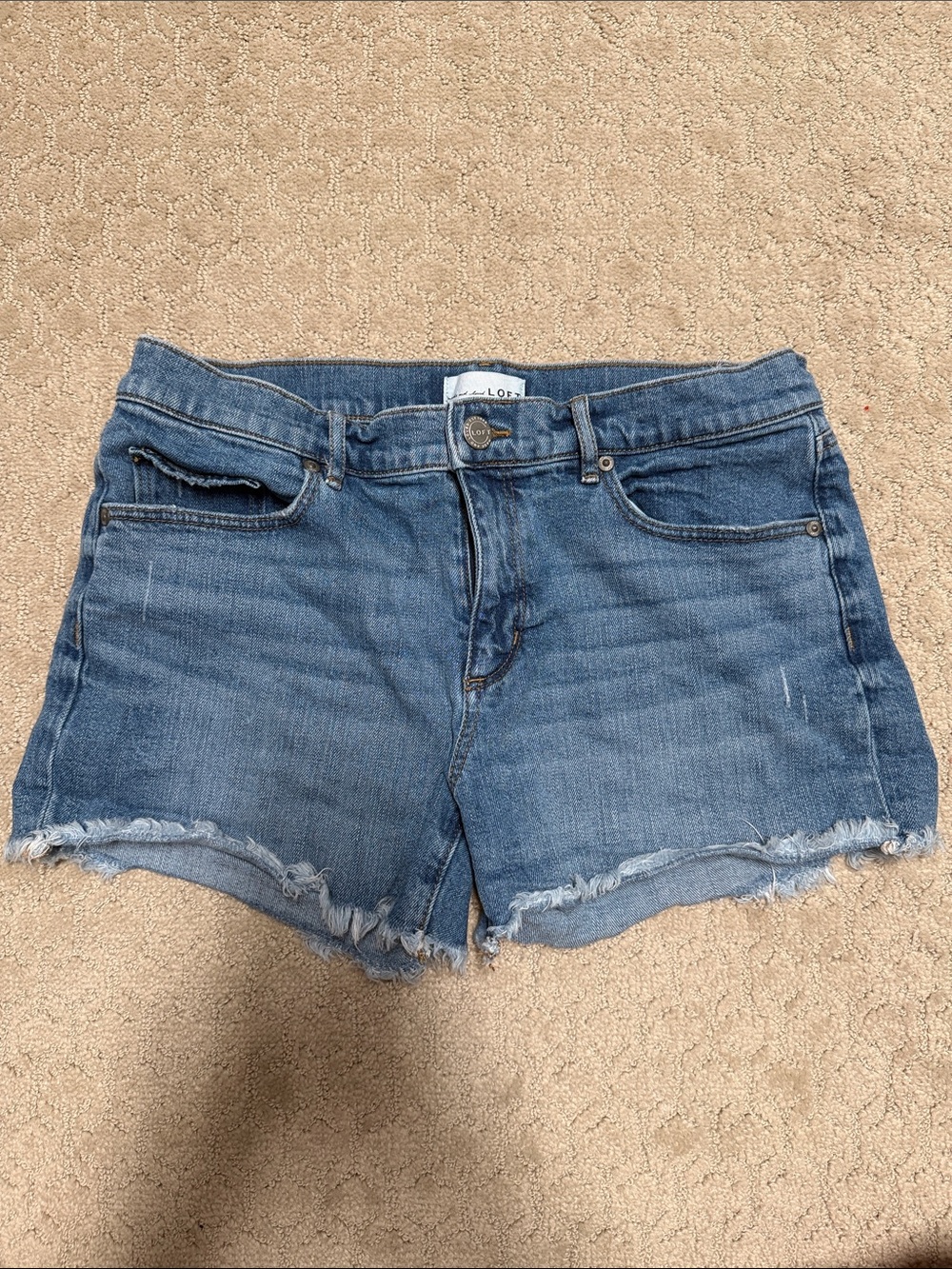 LOFT Blue Frayed Hem Denim Shorts